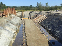 Beginning to install form work at Felts Brook Box Culvert for Pile Cap